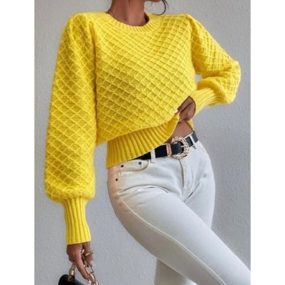 Vibrant Yellow Casual Round Neck Pullovers